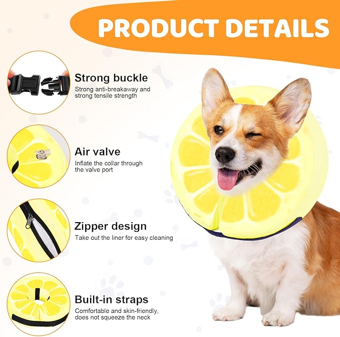 Adjustable Inflatable Dog Cone Collar for Surgery Recovery, Soft Cone for Dogs & Cats, Portable & Washable Dog Donut Collar, Large Cat Cone E Collar (Yellow L)