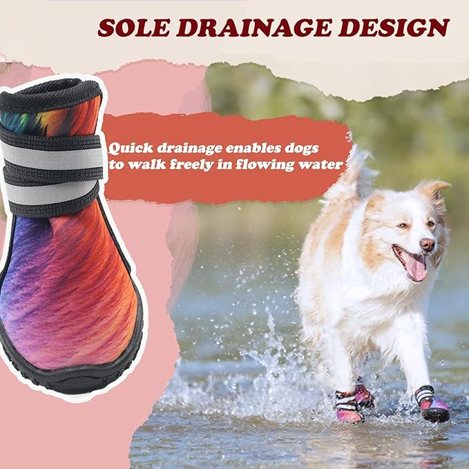 Dog Shoes for Small Medium Large Dogs,Neoprene Dog Booties & Paw Protectors for Hiking Hot Pavement Hardwood Floors,Quick-Drying Fabric Dog Boots W/Perforated soles for Flowing Water (Green-1)
