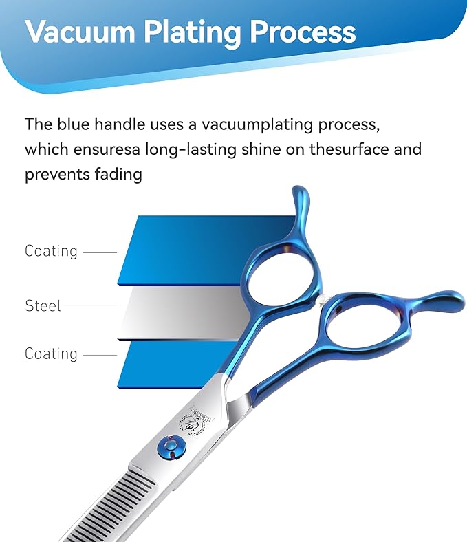 Fenice Peak Curved Thinning Shears Dog Grooming with Coating 440C Stainless Steel, 7 inch Professional Thinning Shears for Dogs，25 Degree of Curved Blade，Durable Smooth Motion & Cut for Dogs and Cats