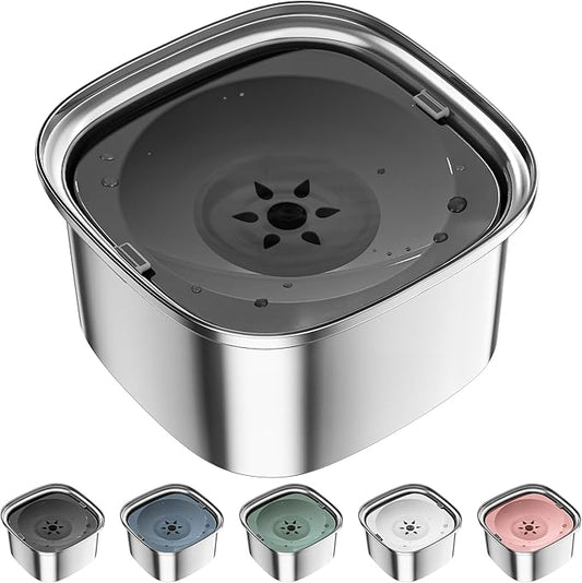 UPSKY 3L Dog Water Bowl No Spill, Splash Proof Dog Bowl Stainless Steel No Mess Slow Drinking Water Bowl, Dark Grey