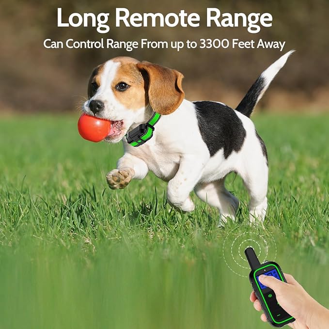 Dog Training Collar Electric Dog Collar with 4 Training Modes and Rechargeable Remote Waterproof Range 3300Ft for Small Medium Large Dogs(Green)