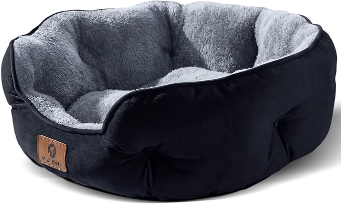 Asvin Medium Dog Bed for Medium Dogs, Large Cat Beds for Indoor Cats, Pet Bed for Puppy and Kitty, Extra Soft & Machine Washable with Anti-Slip & Water-Resistant Oxford Bottom, Black, 25 inches
