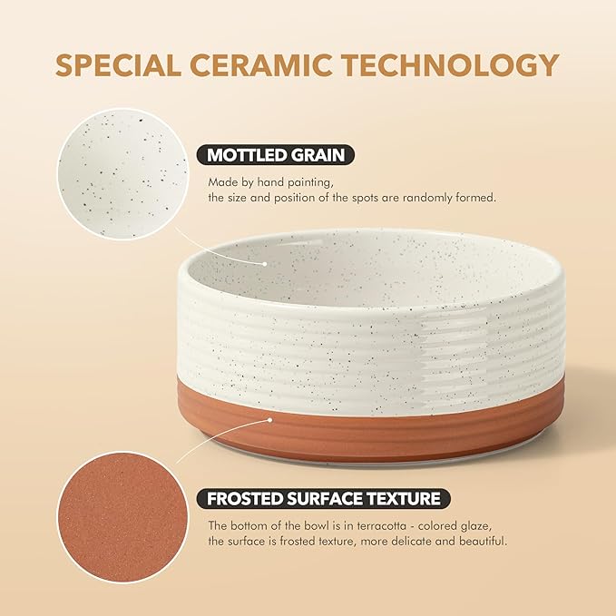 Ceramic 5.1inch Set of 2 Dog and Cat Bowls for Puppy, Kitty, Cats, 2pcs Anti-Slip Food and Water Pet Feeder(2 Bowls, Vanilla White)