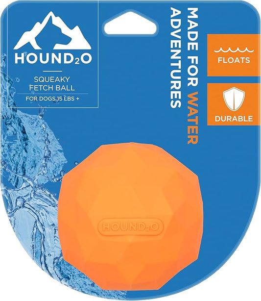 Hound2O Dog Toys | Squeaky Fetch Ball for Dogs | Orange Floating Outdoor Toy - Easy to Clean and Made from Non Toxic Materials