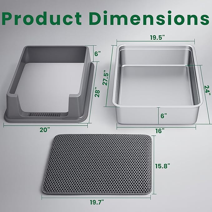 2-Pack XXXL Stainless Steel Cat Litter Box – Extra Large 28" L x 20" W with High Sides & Lid, Non-Stick, No Odor, Leak-Proof Metal Boxes for Large & Multiple Cats, Easy to Clean