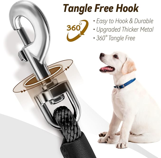 lynxking Check Cord Dog Leash Long Lead Training Tracking Line Comfortable Handle Heavy Duty Puppy Rope 10ft 15ft 30ft 50ft for Small Medium Large Dog Black