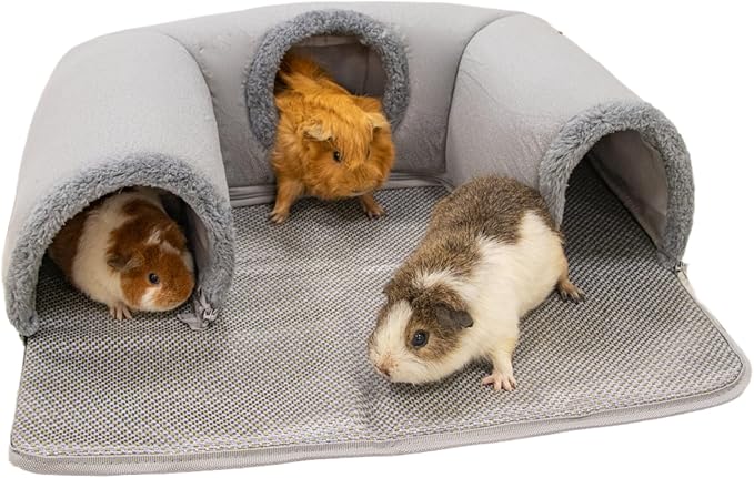 Guinea Pig Hideout Tunnel with Cool Bed for Bunny 3 Cave Small Animal Tunnel Toy Cages Rattan Mat