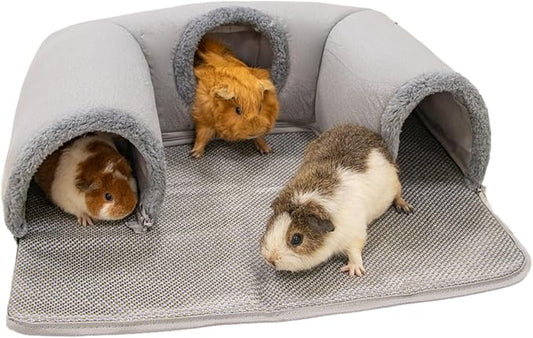 Guinea Pig Hideout Tunnel with Cool Bed for Bunny 3 Cave Small Animal Tunnel Toy Cages Rattan Mat