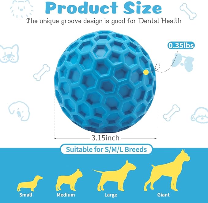 HIPPIH Indestructible Squeaky Dog Toys, Interactive Dog Balls 2 Pack, Dog Chew Toys for Aggressive Chewers, Natural Rubber Puppy Toys for Large/Medium Dogs, Tough Puppy Teething Toys, Relieve Anxiety