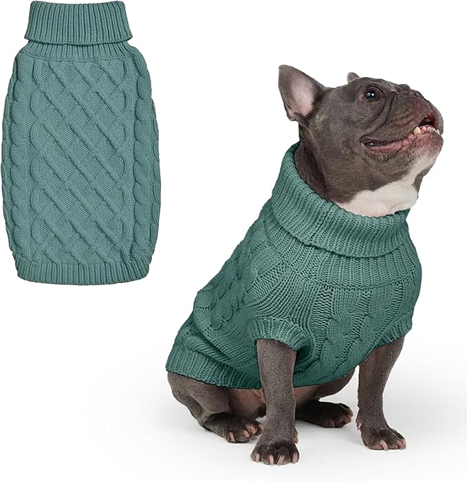 Spark Paws Knit Dog Sweater – Ultra Soft Warm Winter Dog Sweater for Small, Medium & Large Dogs – Stretch Fit Pet Sweater for French Bulldog, Pitbull, Girl & Boy Dogs Jacket, (Pine Green, L)
