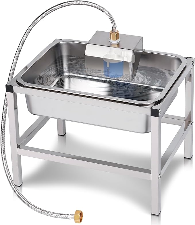 3Gal Automatic Dog Water Bowl Dispenser for Large Dogs Outdoor Elevated Dog Water Bowl with Stand, Stainless Steel Pet Waterer with Float Valve for Large Breed Goat Livestock