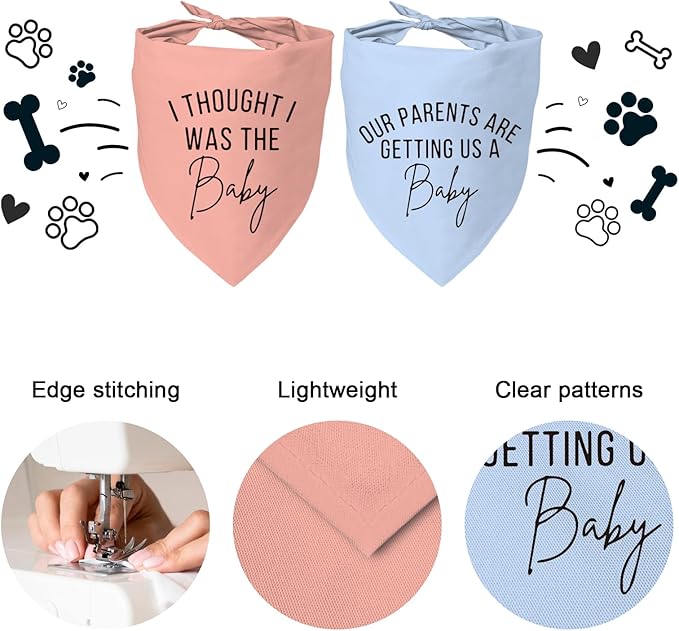 2 Pack Dog Bandanas for Pregnancy Announcement, Cute Adjustable Pet Bandana Scarf for Small Medium Large Dogs, Gender Reveal Puppy Accessories, Soft Breathable Fabric for Puppy Cats(Blue&Pink)