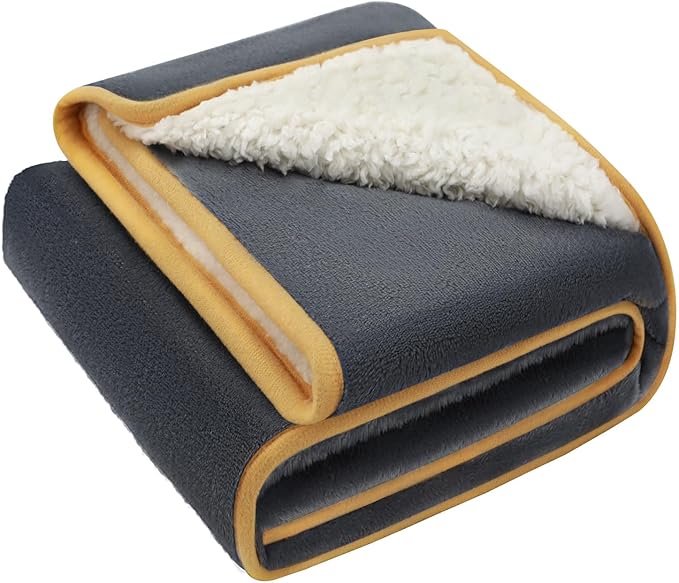 Luciphia Waterproof Pet Blanket, Liquid Pee Proof Dog Blanket for Sofa Bed Couch, Reversible Sherpa Fleece Furniture Protector Cover for Small Medium Large Dogs Cats, Grey+Beige Small（40" x 28"）