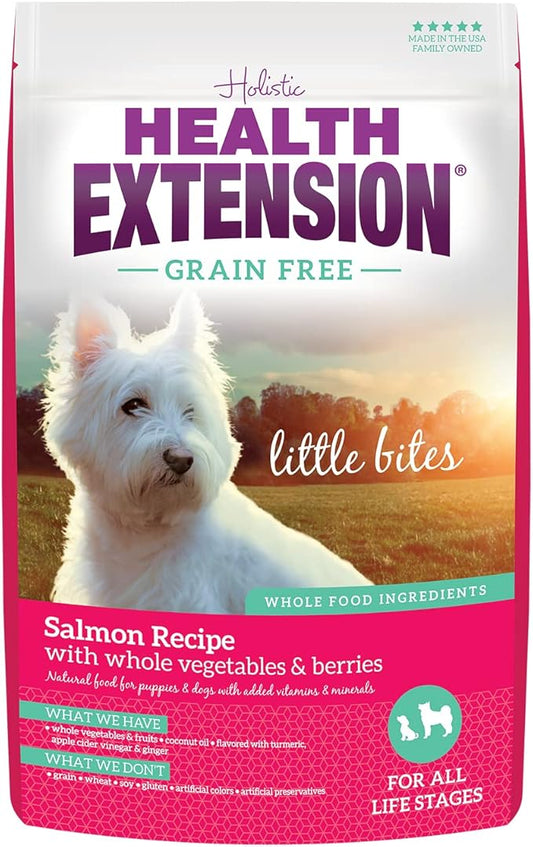 Health Extension Grain Free Salmon Little Bites (12 lb / 5.44 kg) - Whole Foods Ingredients Formula with Omega 3 & Probiotics for All Life Stages Dogs