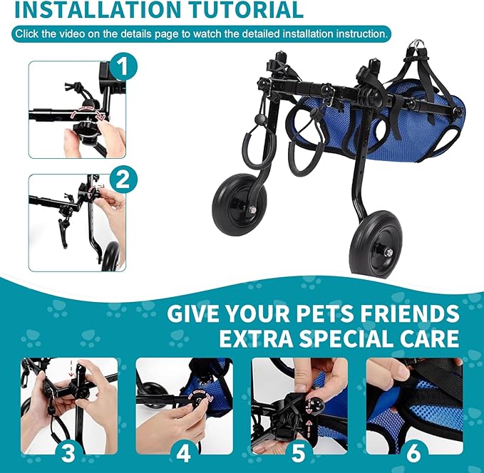 Dog Wheelchair for Back Legs with Pet Traction Rope, Medium Wheelchair for Dogs with Disabled Hind Legs Walking Adjustable Dog Carts with Heavy Duty Wheels