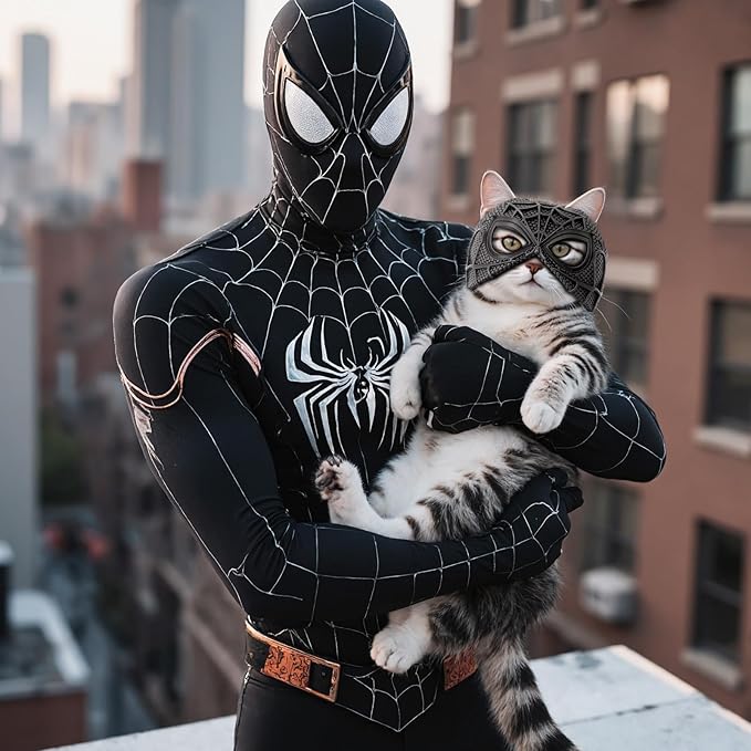 Cat Bat Mask Halloween Costumes Accessories for Cats, Cat Bat Cosplay Apparel (Medium, Black Spider)