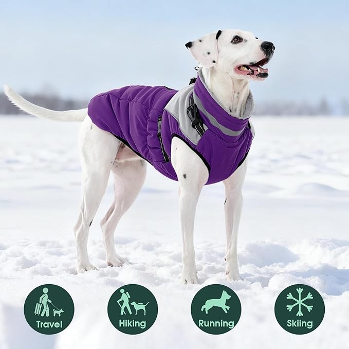 Kuoser Dog Coat, 2 in 1 Dog Jacket with Harness Built in, Winter Waterproof Puppy Puffer Jacket Snowsuit for Small Medium Large Dogs, Cold Weather Reflective Pet Fleece Vest with Zipper