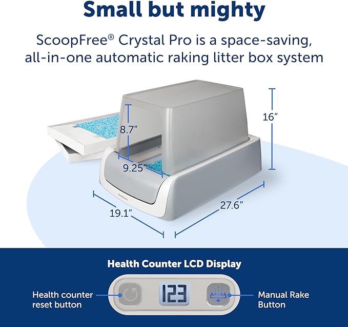 PetSafe Legacy ScoopFree Crystal Pro Self-Cleaning Automatic Cat Litter Box - Front-Entry Motion-Sensing Cat Box with Integrated Health Counter - Includes 1 Disposable Crystal Litter Tray