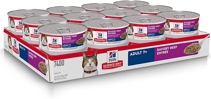 Hill's Science Diet Adult 7+, Senior Adult 7+ Premium Nutrition, Wet Cat Food, Beef Minced, 5.5 oz Can, Case of 24