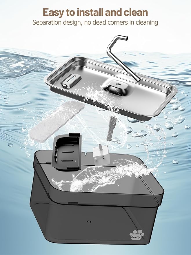 Kastty Dog Water Fountain for Large Dogs, 2.8Gal/10.5L Stainless Steel Cat Water Fountain, Super Quiet Smart Pet Water Fountain Automatic Dog Water Bowl Dispenser with LED Pump, Easy to Assemble Clean