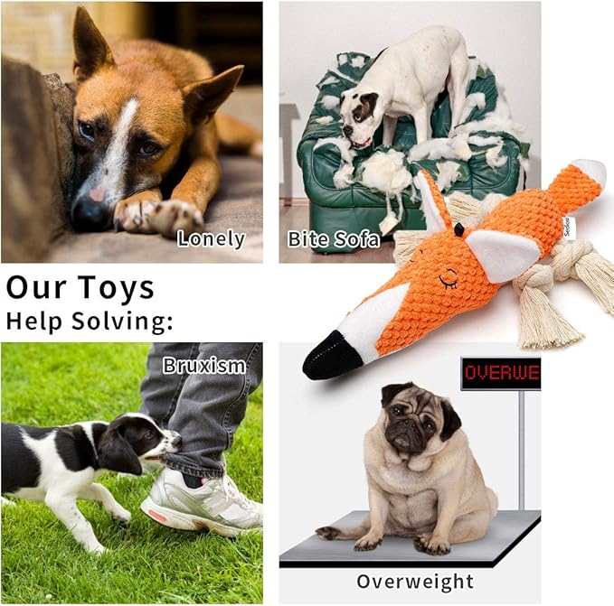 Large Dog Toys, Cute Squeaky Dog Toy, Stuffed Animal Plush Toys for Puppies, Durable Dog Chew Toys for Small,Middle,Large Breed (Orange(Fox), Fox)