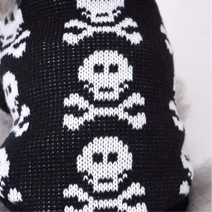 Skull Dog Sweater Holiday Halloween Christmas Pet Clothes Soft Comfortable Dog Clothes - Black,L