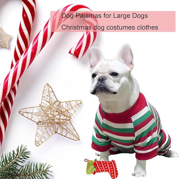 Dog Pajamas Cotton Striped Pet Jumpsuit, Breathable Comfy Pjs for Puppy and Cat, Dog Christmas Pajamas Shirts for Small Large Dogs Onesie Boys and Girls
