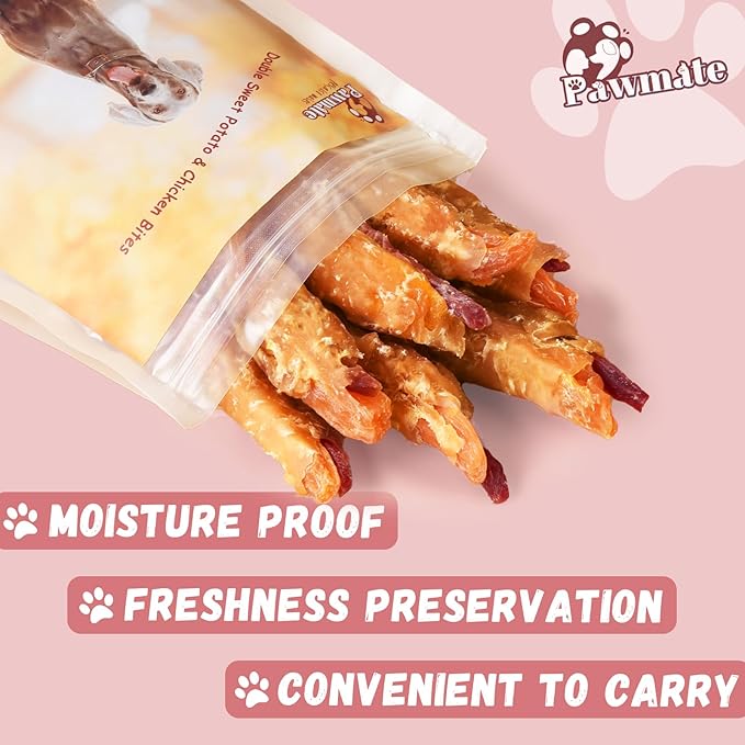 Dog Treats Double Sweet Potato Chicken Jerky Wrapps Healthy Rawhide-Free Dog Treats Chicken Jerky Low Fat High Protein Snacks Chewy for Small Medium Large Dogs 12-15 Counts