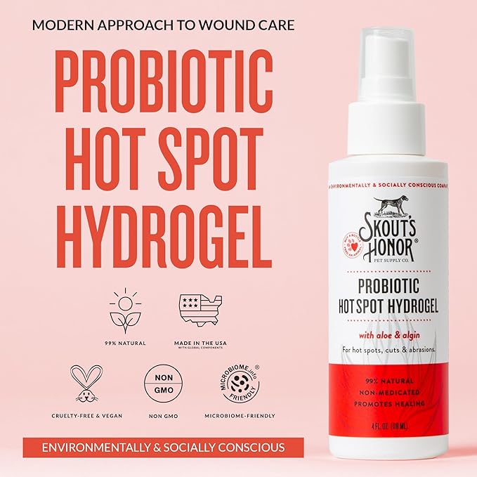 SKOUT'S HONOR Probiotic Hot Spot Hydrogel - Natural Hot Spot Treatment, Soothes and Heals Wounds, Burns, and Irritated Skin, Safe for All Skin Types, 4oz, 2-Pack