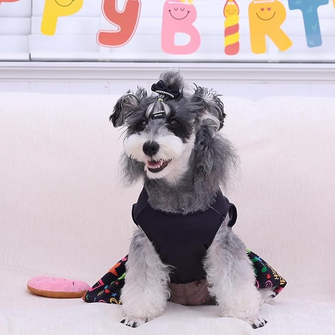 CuteBone Birthday Dog Dresses Velvet Holiday Small Dogs Clothes Onesie Pet Apparel Girl Puppy Skirt with Bow Hair Rope CVA50M-D