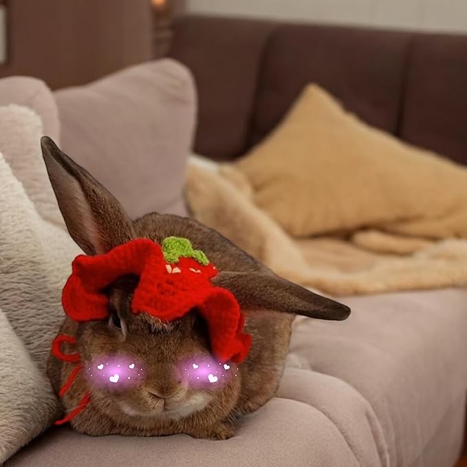 Cute Rabbit Knitted Hat and Collar Set, Bunny Hats and Necklace for Rabbits Guinea Pig Small Dog Cat, Hats for Pet Rabbits, Pet Bunny Costume for Birthday Party Christmas, Rabbit Accessories