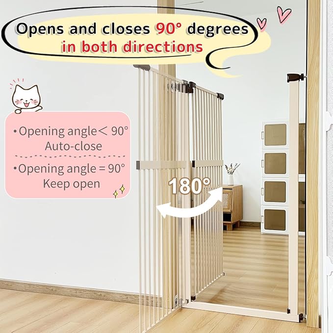 Lumizone Extra Tall Cat Gate 61.02" High Pressure Mounted Extra Wide 42.52"-46.64" (17Sizes) 1.37" Gap No Drilling Auto-Close Tall Pet Gate for Dogs (Cream, 42.52"-46.64"/108-118cm)