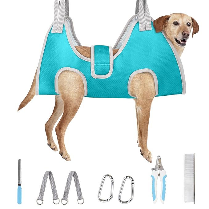 Supet Dog Grooming Hammock for Large Dogs, Dog Hanging Harness for Nail Trimming Doorframe, Pet Holder Restraint for Clipping Nails, Pet Hoist Sling for Cutting Nails at Home (Blue XL)