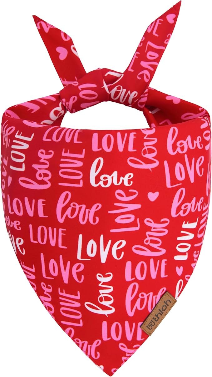 Valentines Dog Bandana - 2 Pack Triangle Dog Bandanas | Reversible Love and Heart Pet Scarf | Premium Durable Fabric | Boys & Girls | Holiday Bandana for Small and Medium Dogs (Small)