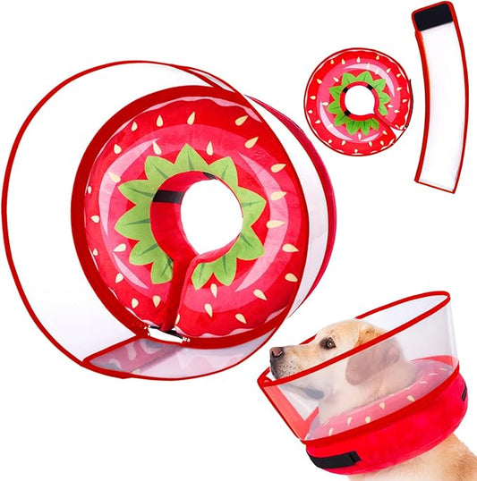 Inflatable Dog Cone Collar for Large Medium Small Dogs, Soft Dog Donut Collar Adjustable Recovery Cone for Pets After Surgery, Extra Enhanced Anti-Licking Guard Shield for Pets (Large, Strawberry)