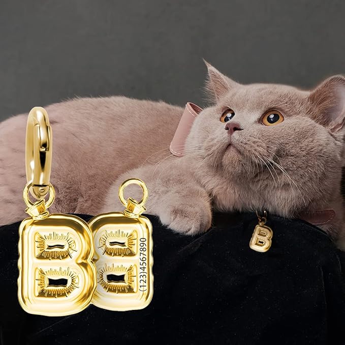 Personalize CAT Collar Charm Brass Balloon Initials/Number Shape