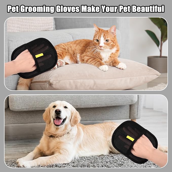 Pet Hair Removal Gloves for Cats and Dogs, Reusable Electrostatic Grooming Glove for Pet Hair Remover on Furniture, Carpet Clothing 2 Pcs
