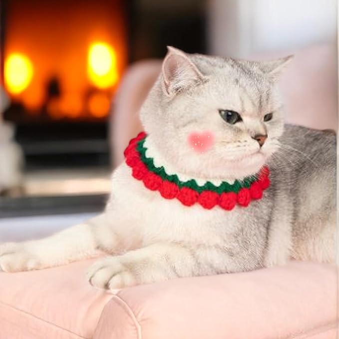 Cute Rabbit Knitted Hat and Collar Set, Bunny Hats and Necklace for Rabbits Guinea Pig Small Dog Cat, Hats for Pet Rabbits, Pet Bunny Costume for Birthday Party Christmas, Rabbit Accessories