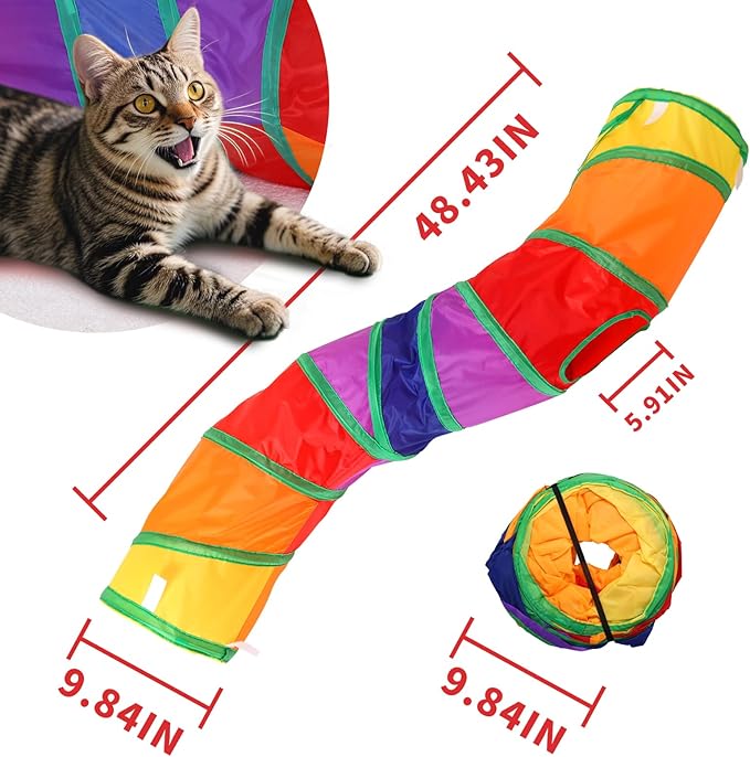 ‌Coolcandy Cat Tunnel & Interactive Cat Toy Indoor, S-ShapeTunnel Toys for Indoor Cats, Collapsible Interactive Peekaboo Cave with Play Ball, for Multi-Way Play & Small Animals
