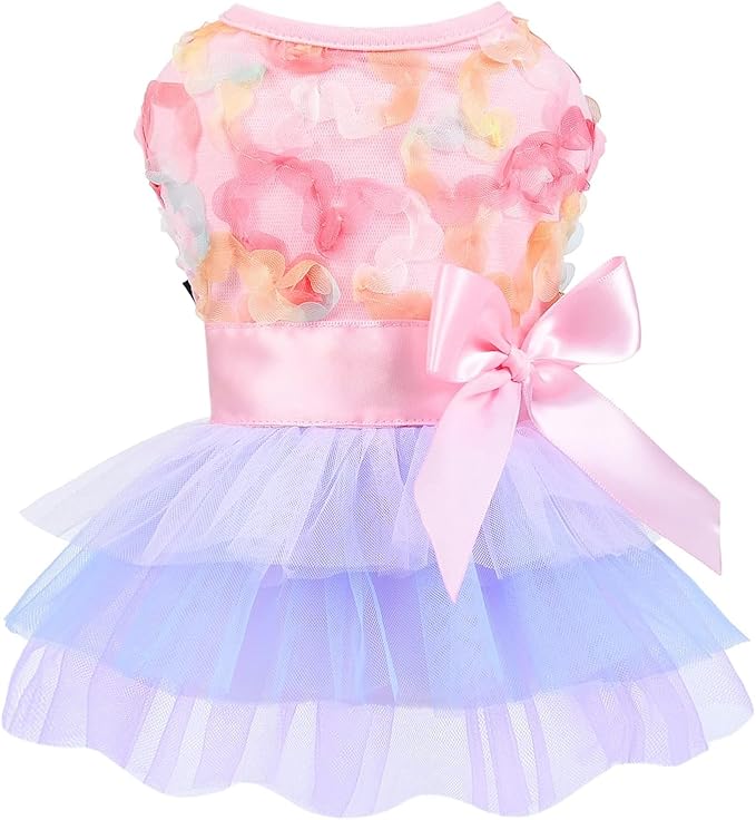 Dog Dress for Spring Summer, Small Dogs Girl Skirt Female Puppy Dresses Pet Yorkie Chihuahua Tulle Dress,Birthday Party Lace Costume Tutu Apparel
