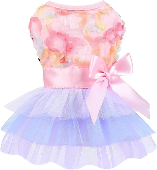 Dog Dress for Spring Summer, Small Dogs Girl Skirt Female Puppy Dresses Pet Yorkie Chihuahua Tulle Dress,Birthday Party Lace Costume Tutu Apparel