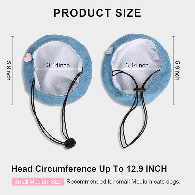 HOWWFALY Adorable Cat Princess Costume Blue Cat Beret with Little Heart & Bear Bib Scarf Bell Bow Set, Adjustable Pet Costume for Halloween Christmas Birthday Parties