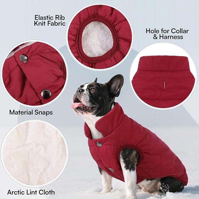 ASENKU Dog Winter Coat - Waterproof Windproof Dog Jacket, Warm Snowproof Doggie Puffer Vest for Cold Weather, Lightweight Snow Coats for Small Medium Large Dogs(L, Red)