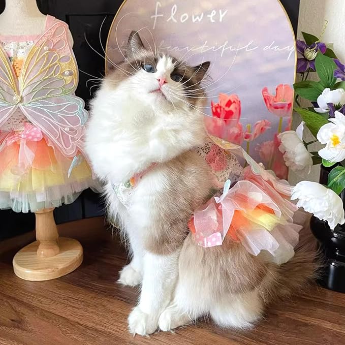 Cat/Small Dog Pretty Fairy Costume Clothing - Cute Dress Outfit for Spring Halloween Christmas Girl Party (3XL)