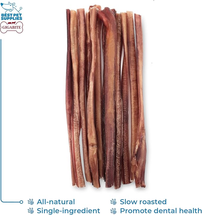 GigaBite Single Ingredient All Natural Free Range Bully Treats and Chews - Bully Sticks/Bladder Sticks/Beef Esophagus by Best Pet Supplies - Bully Sticks (Half-cut 12"), Pack of 10