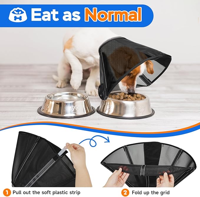 Dog Cone Collar to Stop Licking, Mesh Recovery Collar After Surgery for Large Medium Small Dogs, Alternative to Elizabeth Cone of Shame (Black,1)