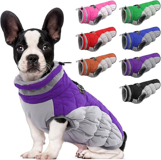 Lelepet Dog Coat Warm Dog Winter Coat Waterproof Dogs Jacket with Harness Built in Reflective Pet Fleece Vest Zip-Up Cold Weather Coats for Small Dogs Turtleneck & Windproof Coats Yorkie Purple S