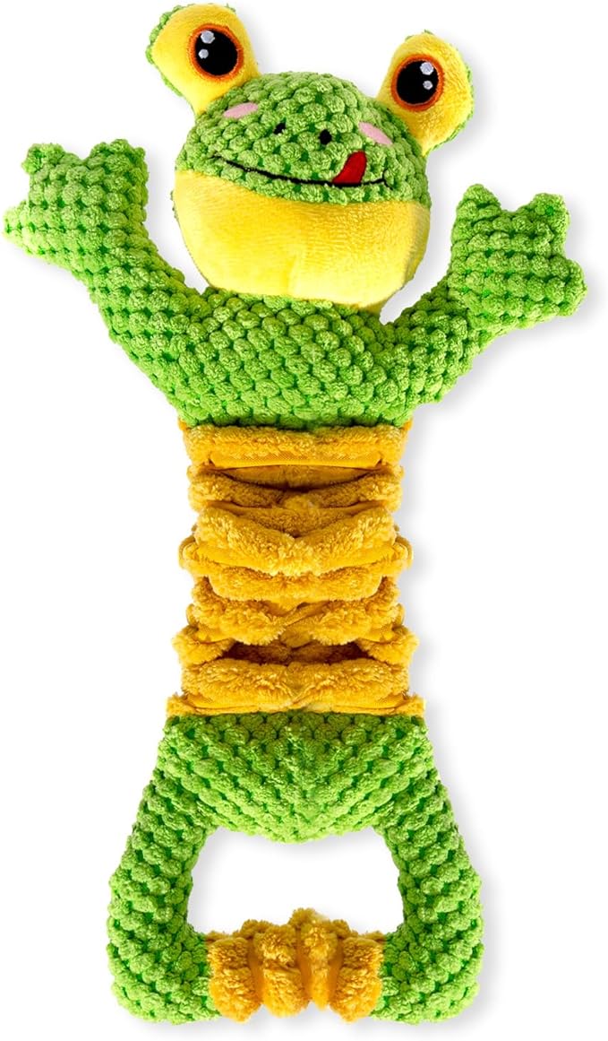 Dog Tug Toy, Durable Dog Toy for Large Breed, Tug of War Dog Squeaky Toys, Stuffed Plush Dog Toy with Crinkle Paper for Small, Middle, and Big Dogs(Frog)