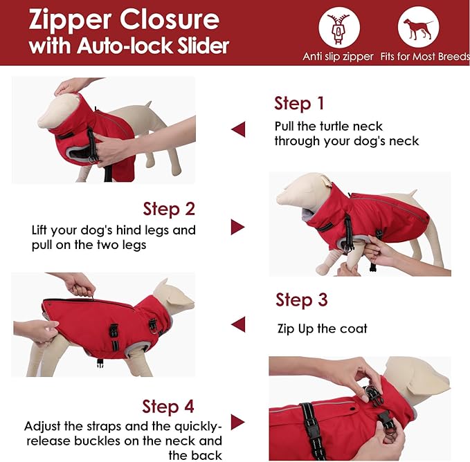 AOFITEE Small Dog Coat, Warm Dog Jacket Winter, Windproof Puppy Winter Coat with Harness & Zipper, Reflective Turtleneck Fleece Pet Sweater Snow Jacket Snowsuit for Schnauzer, Yorkshire Terrier, S