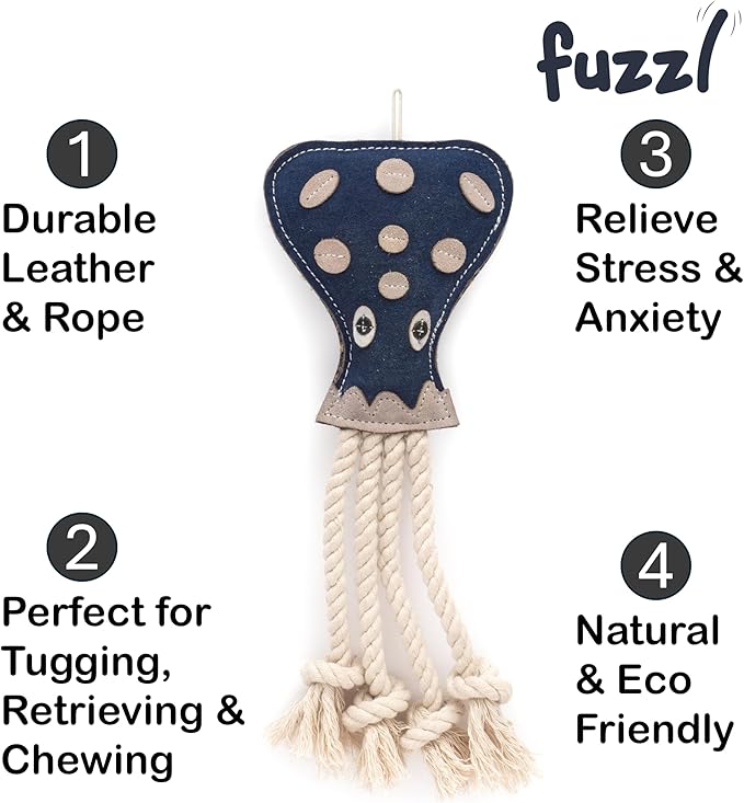 Eco Leather Otto Octopus Natural and Tough Dog Toys - Long Lasting Chew Toys for Aggressive Chewers - Strong Dog Toy for Dogs and Puppy